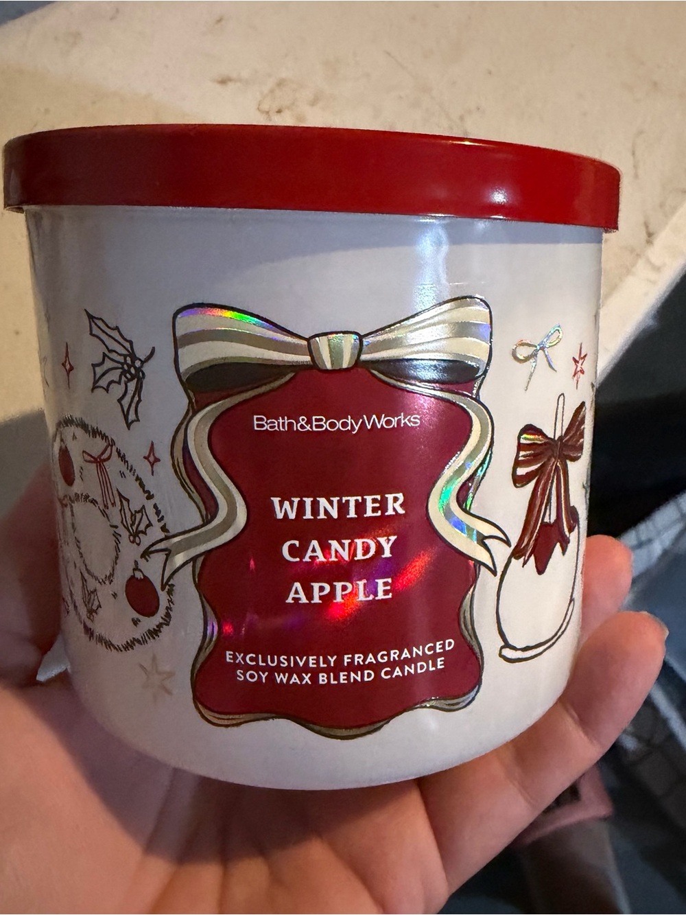 Bath & Body Works Winter Candy Apple Candle - Red and White
